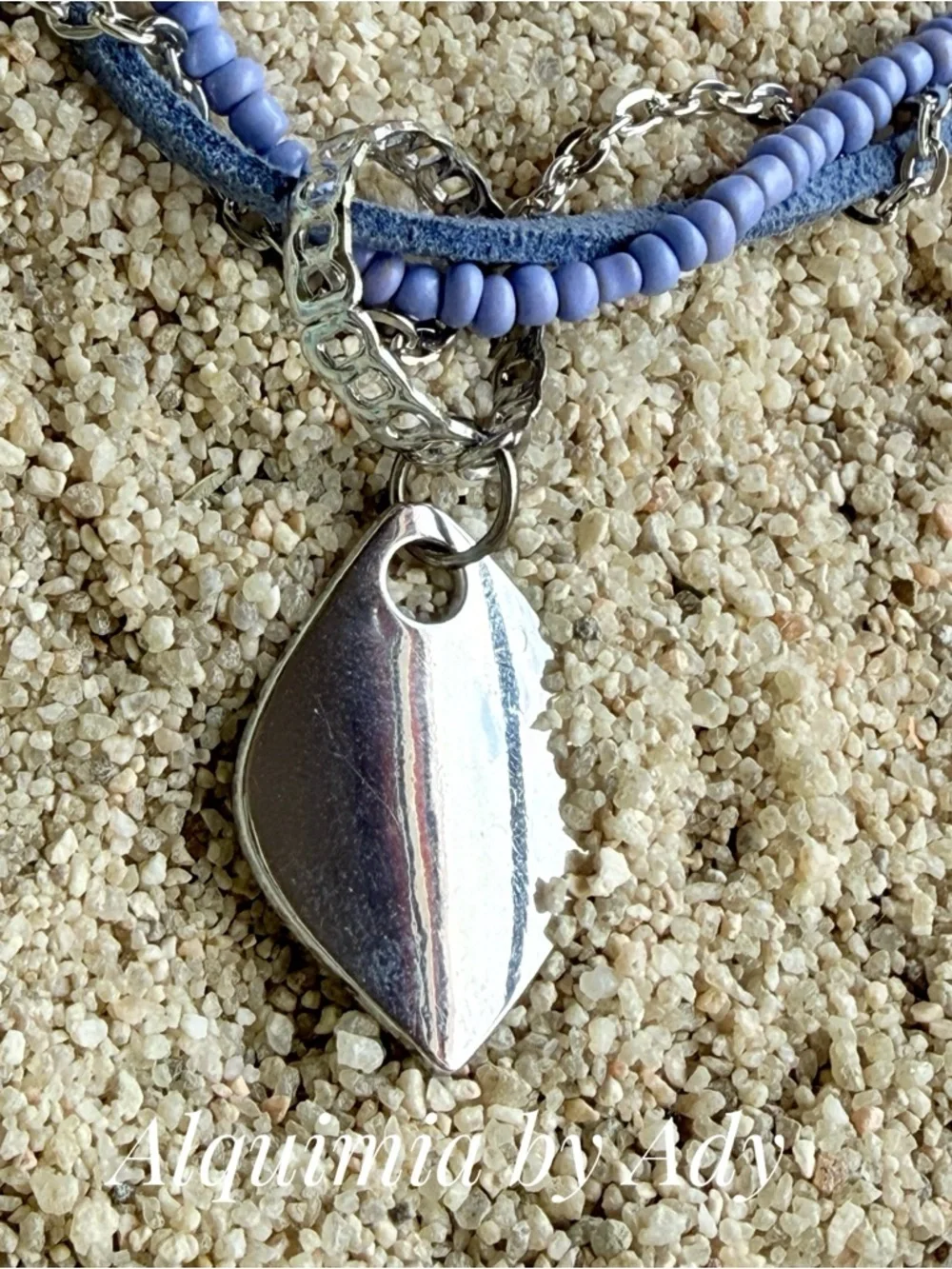 Blue suede Lavender Layered Beach Charm Necklace